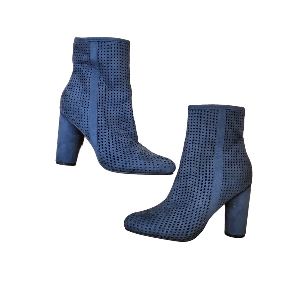Hot Kiss Faux Suede Blue Waffle Ankle Boots‎ Size 10 New